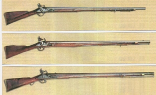 1 - Brown Bess Short land Musket, 2 - ������ ������� ���-��������� �������� (India pattern musket), 3 - ����� ���������� ������� 1794 � (New land pattern)